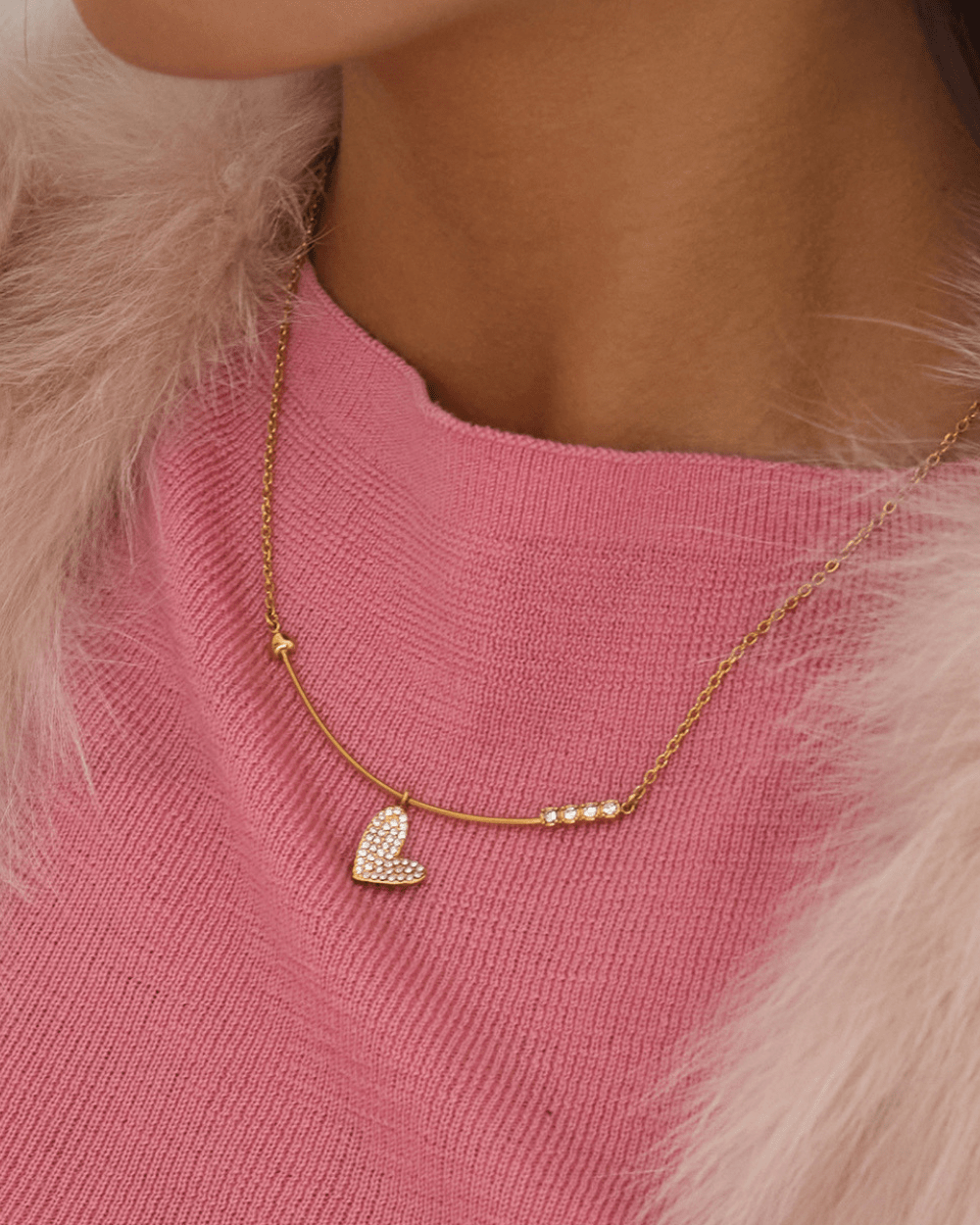 Golden Pavé Heart Bar Necklace - mifjewelry