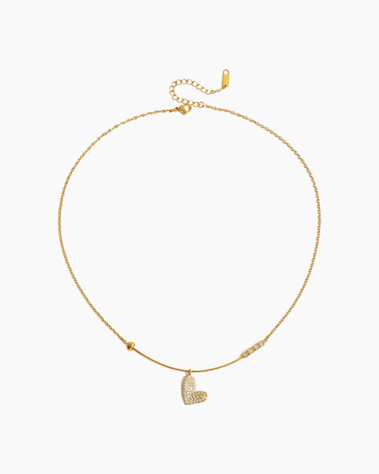 Golden Pavé Heart Bar Necklace - mifjewelry
