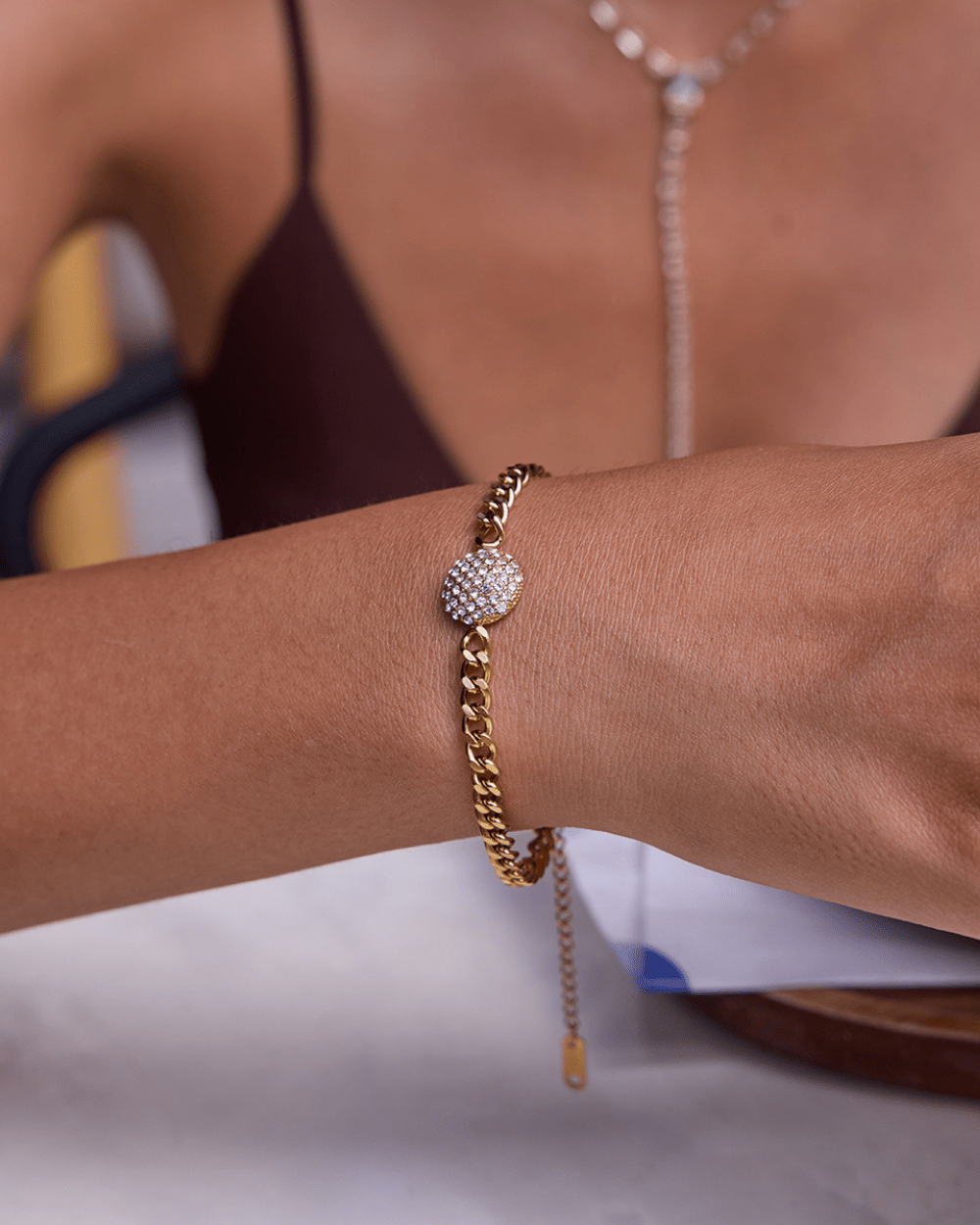 Golden Pavé Sphere Chain Bracelet - mifjewelry