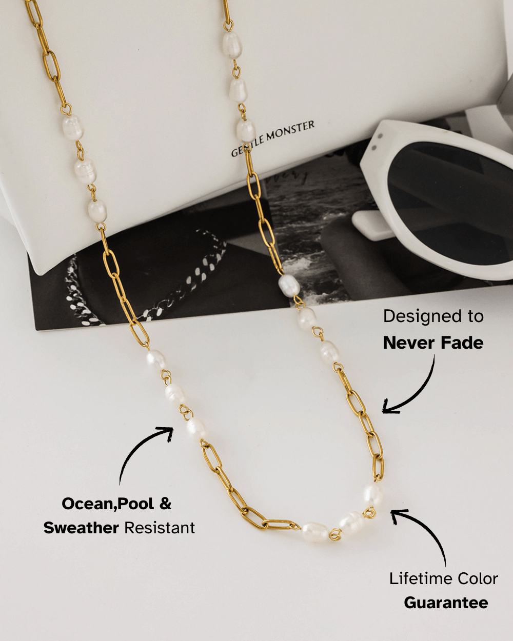 Golden Pearl Link Chain Necklace - mifjewelry