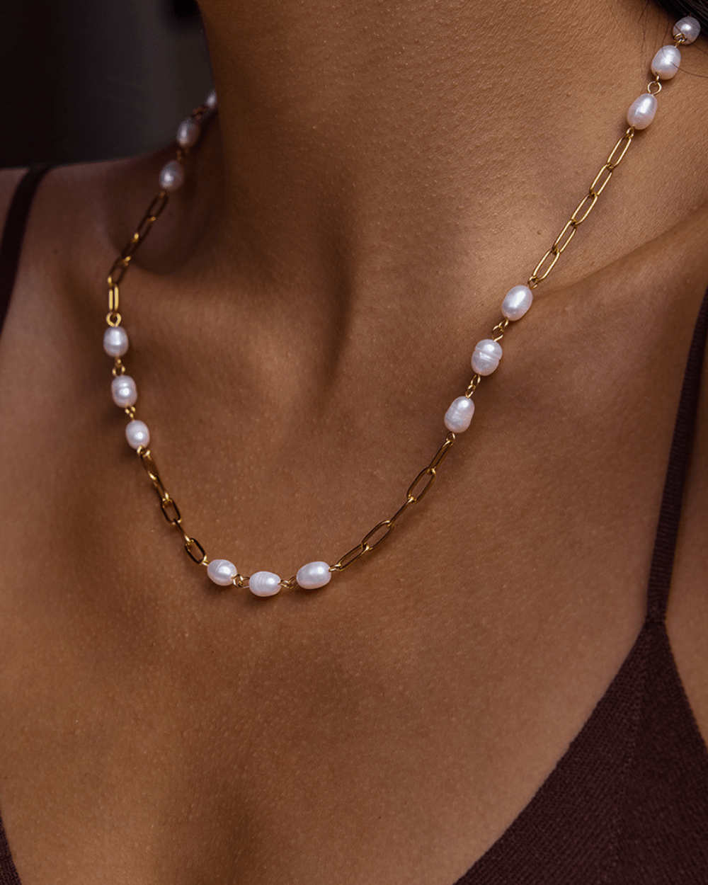 Golden Pearl Link Chain Necklace - mifjewelry