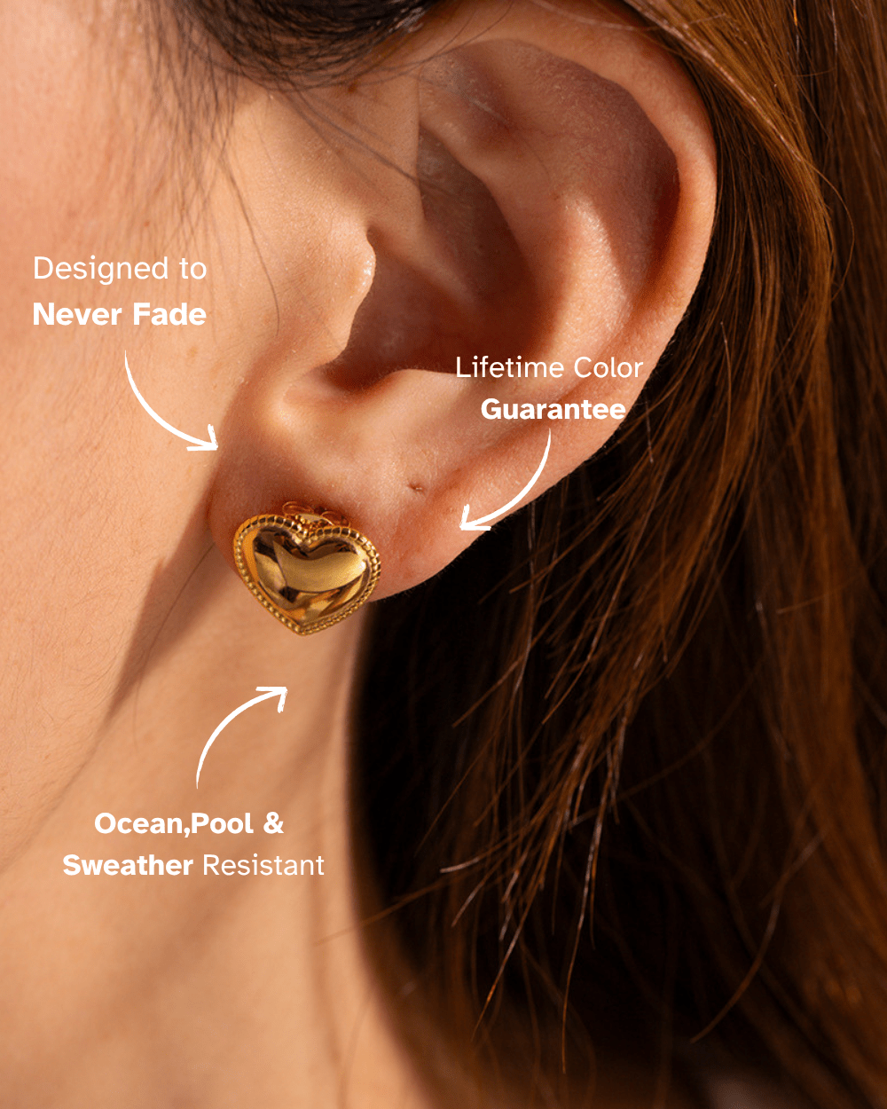 Golden Puff Heart Studs - mifjewelry