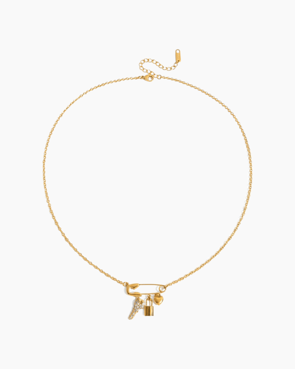 Golden Safety Pin Charm Necklace - mifjewelry