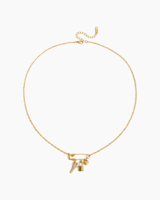 Golden Safety Pin Charm Necklace - mifjewelry