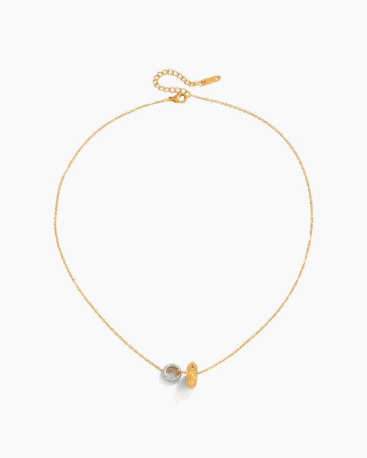 Golden Silver Duo Textured Bead Necklace - mifjewelry
