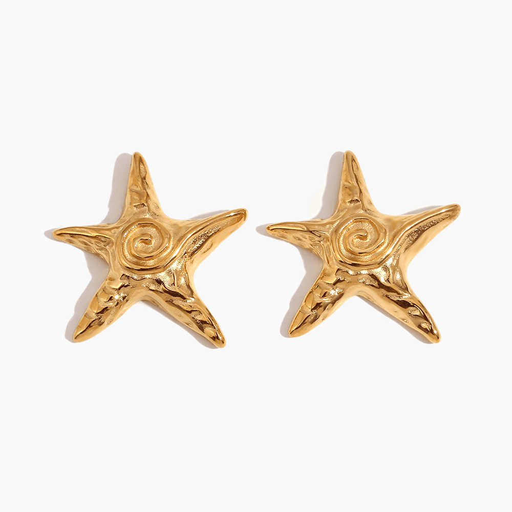 Golden Starfish Textured Stud Earrings - mifjewelry