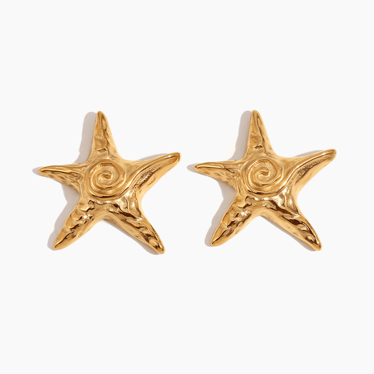Golden Starfish Textured Stud Earrings - mifjewelry