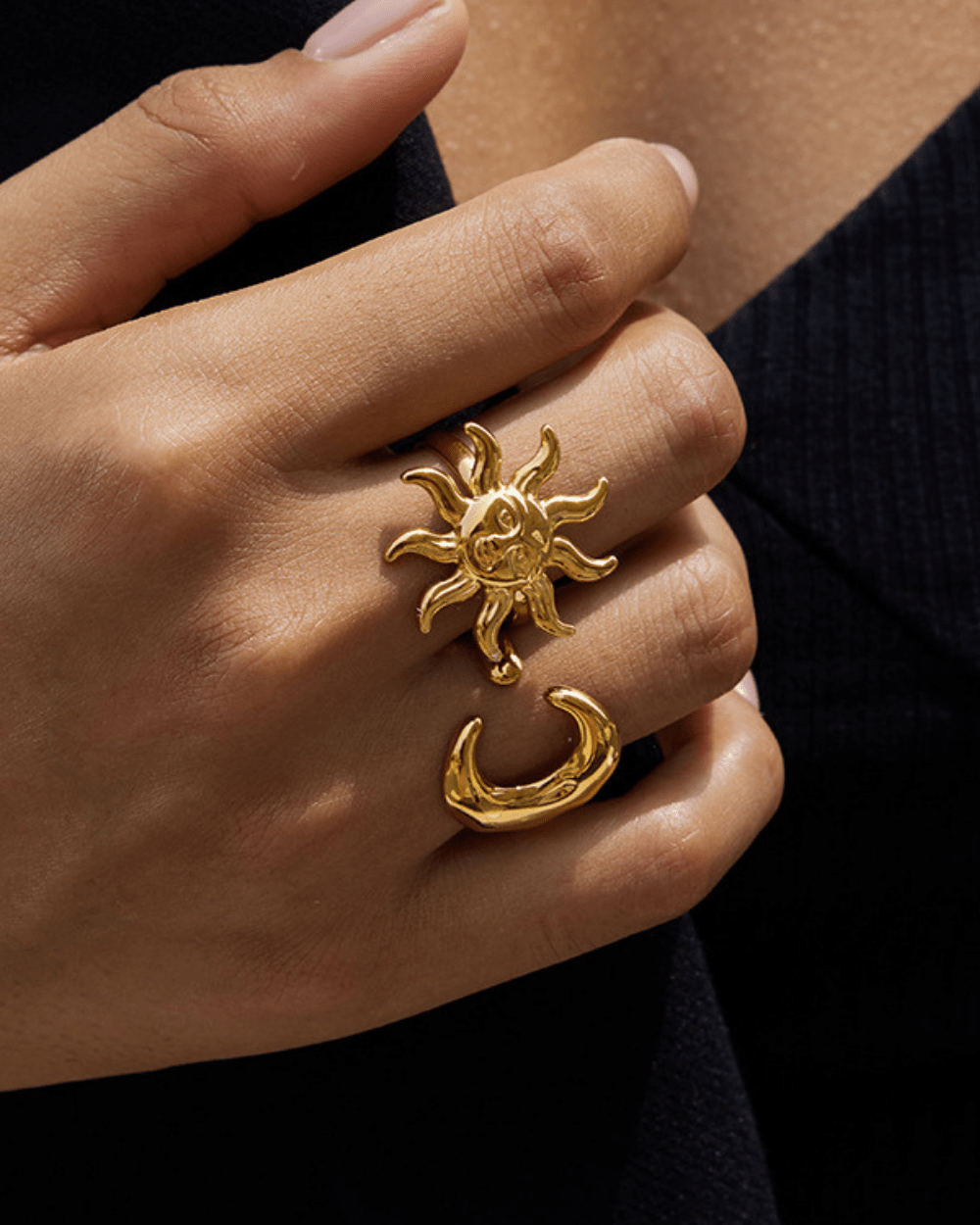 Golden Sun Face Adjustable Ring - mifjewelry