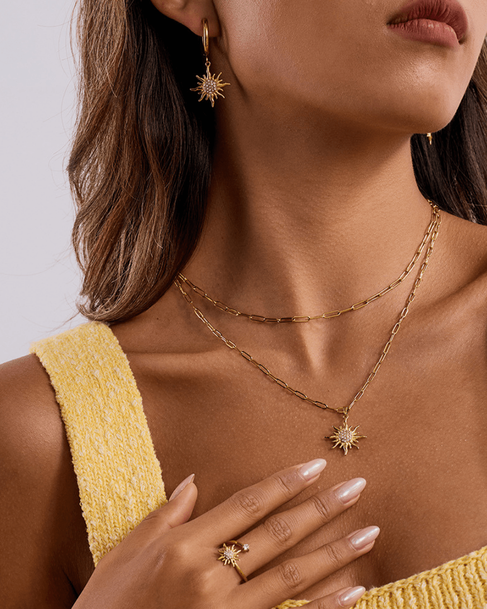 Golden Sunburst Crystal Hoop Earrings - mifjewelry