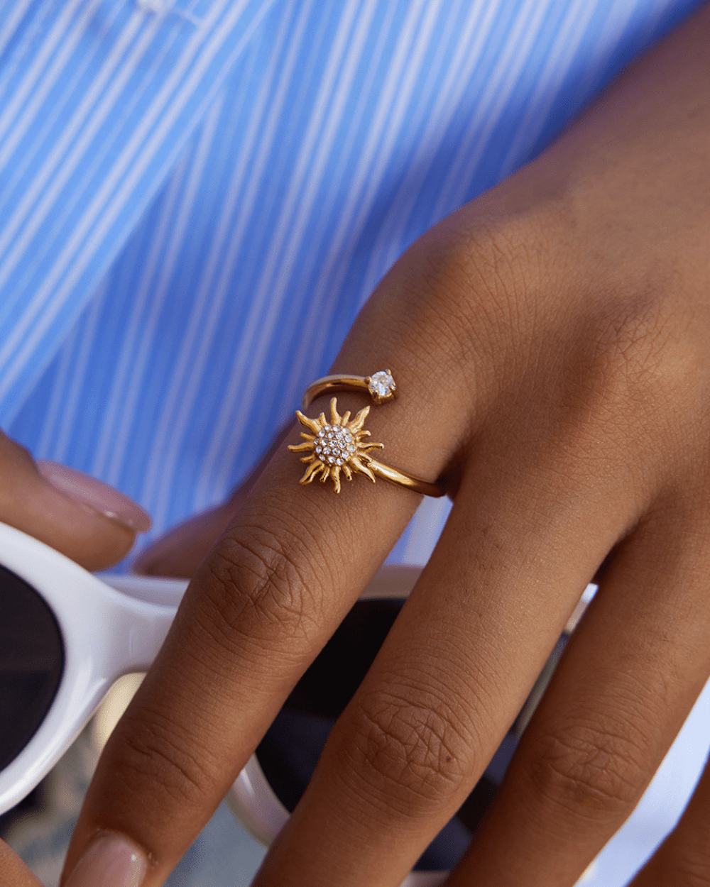 Golden Sunburst Crystal Open Ring - mifjewelry