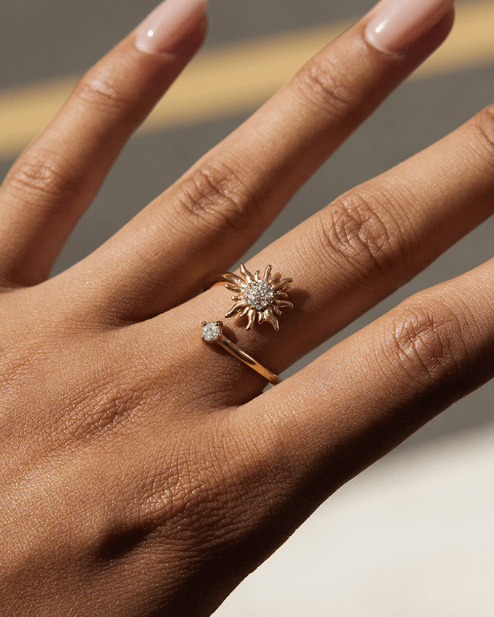 Golden Sunburst Crystal Open Ring - mifjewelry