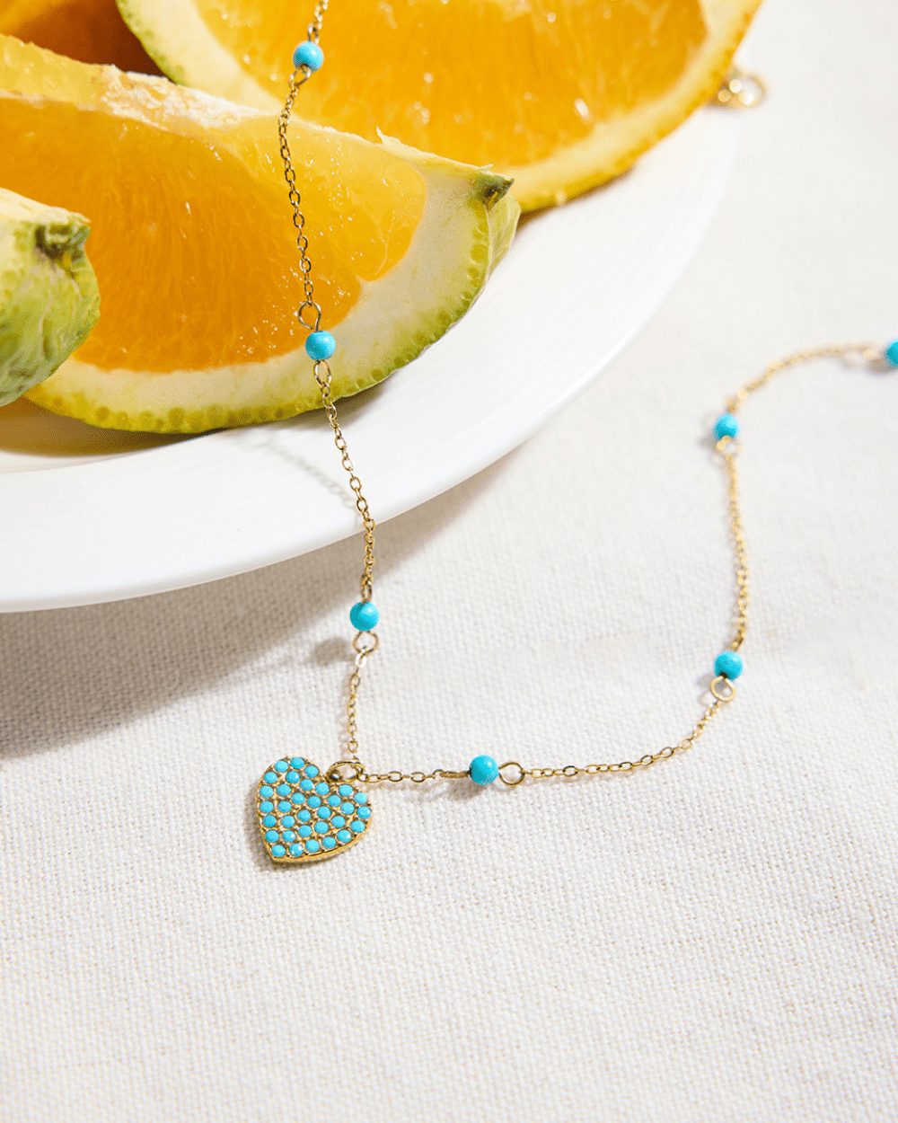 Golden Turquoise Heart Beaded Necklace - mifjewelry