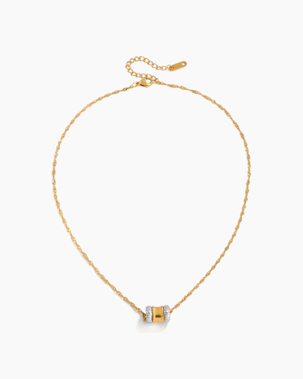 Golden Two - Tone Barrel Pendant Necklace - mifjewelry