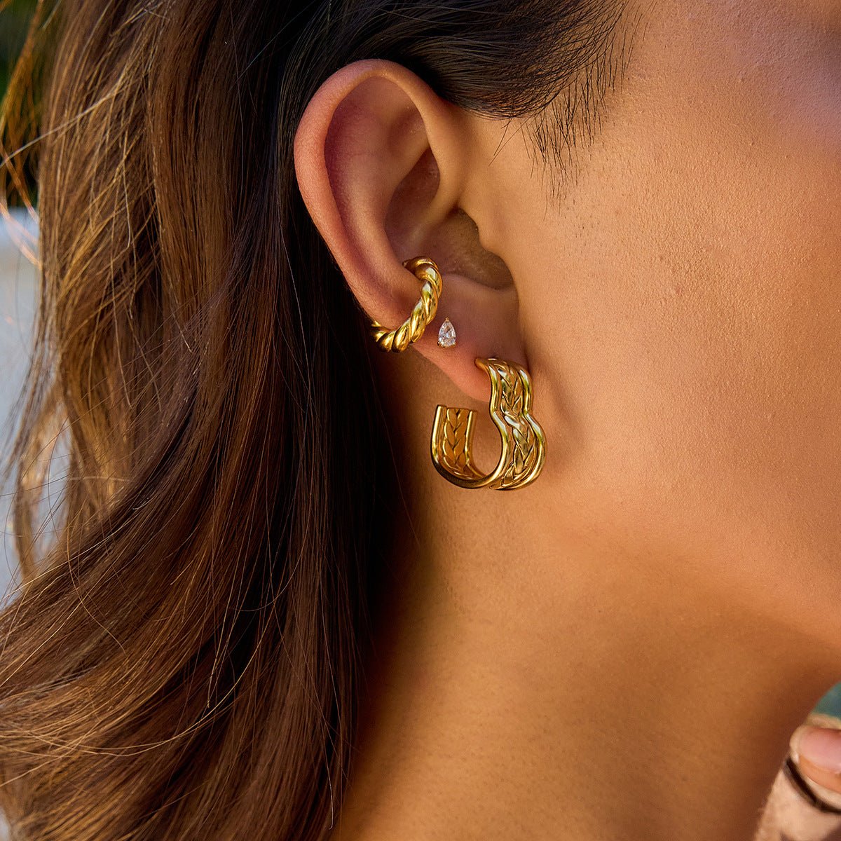 Golden Woven Wave Hoops - mifjewelry