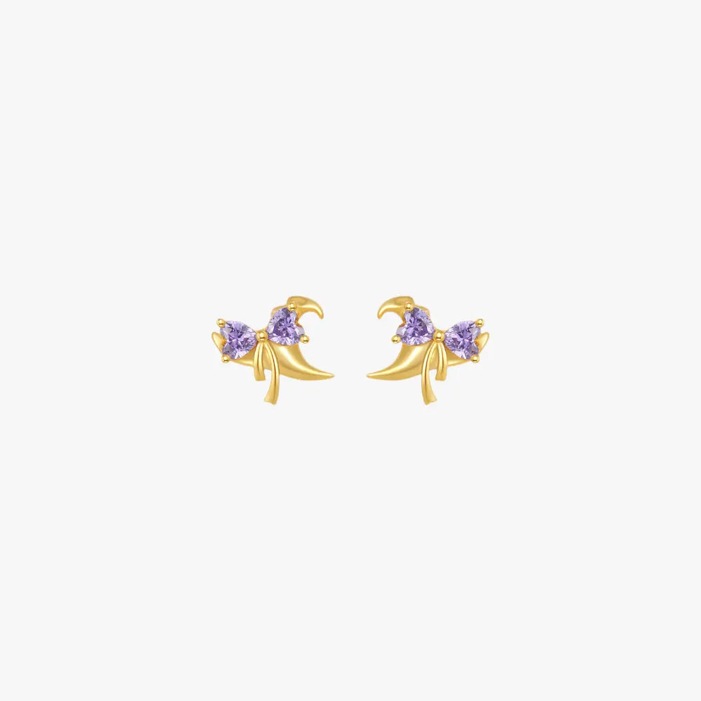 Halloween bat and moon dangle earrings with purple stones