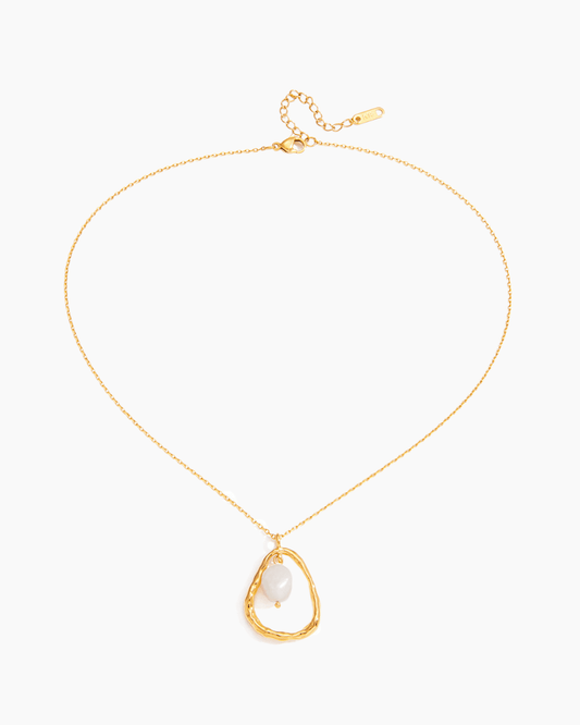 Hammered Gold Pearl Drop Necklace - mifjewelry