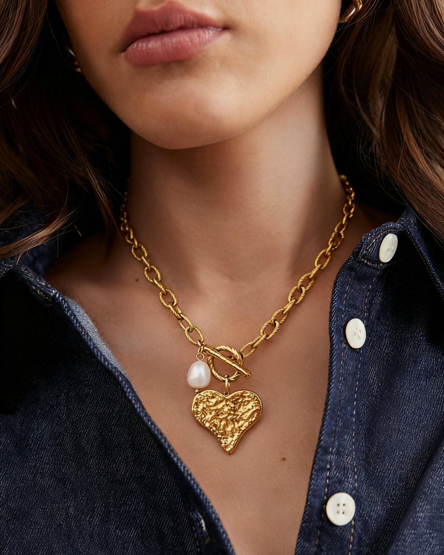 Hammered Heart Charm Necklace - mifjewelry