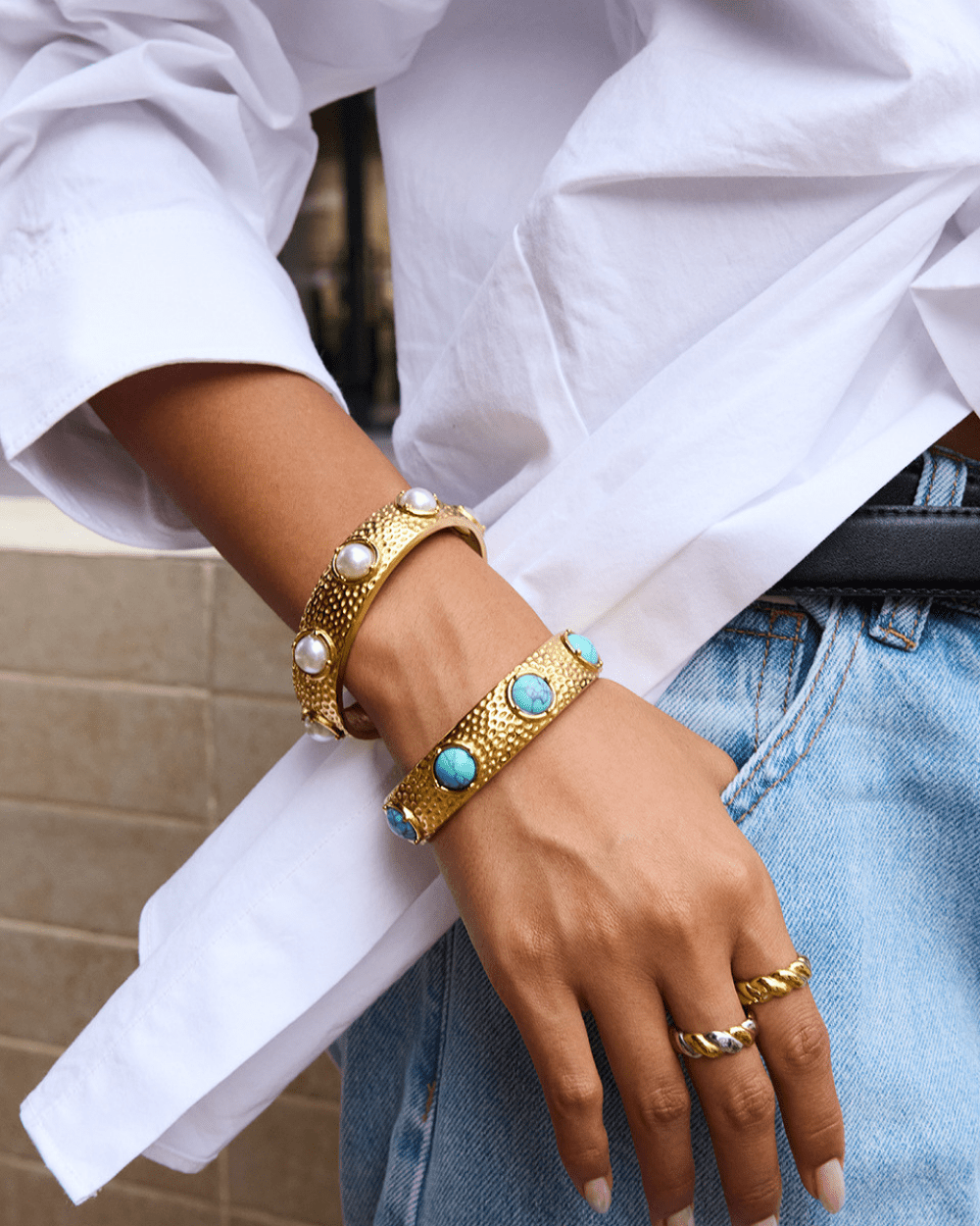 Hammered Turquoise Cuff Bracelet - mifjewelry