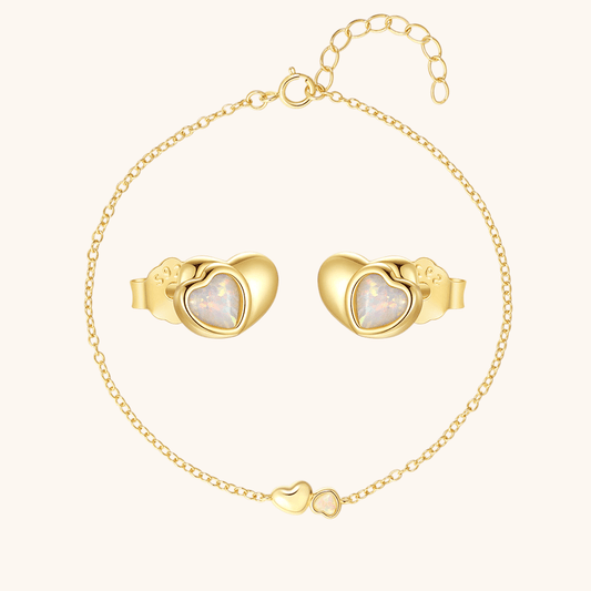 Heart Opal Bracelet and Earrings Set - mifjewelry