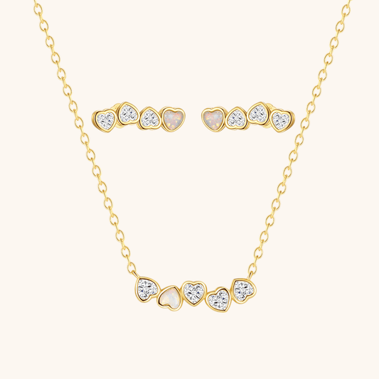 Heart Opal & Zirconia Earrings and Necklace Set - mifjewelry