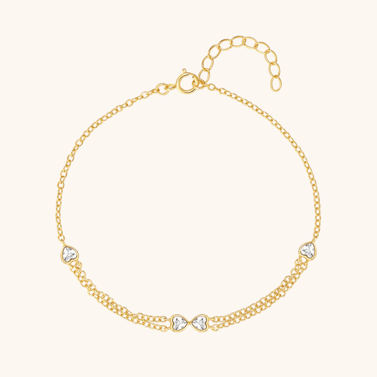 Heart Zirconia Butterfly Bow Double - Layer Bracelet - mifjewelry