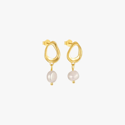 Irregular shaped pearl gold earrings for women, perfect for fashion-forward looks.