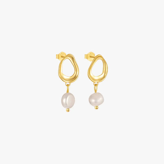Irregular shaped pearl gold earrings for women, perfect for fashion-forward looks.