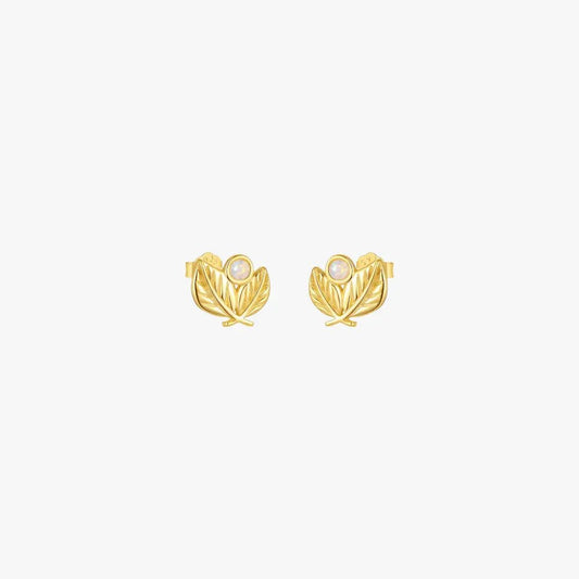 Leaf and Opal Stud Earrings - mifjewelry