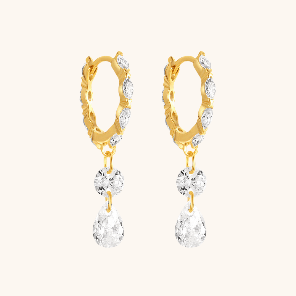 Leaf Drop Zirconia Hoop Earrings - mifjewelry