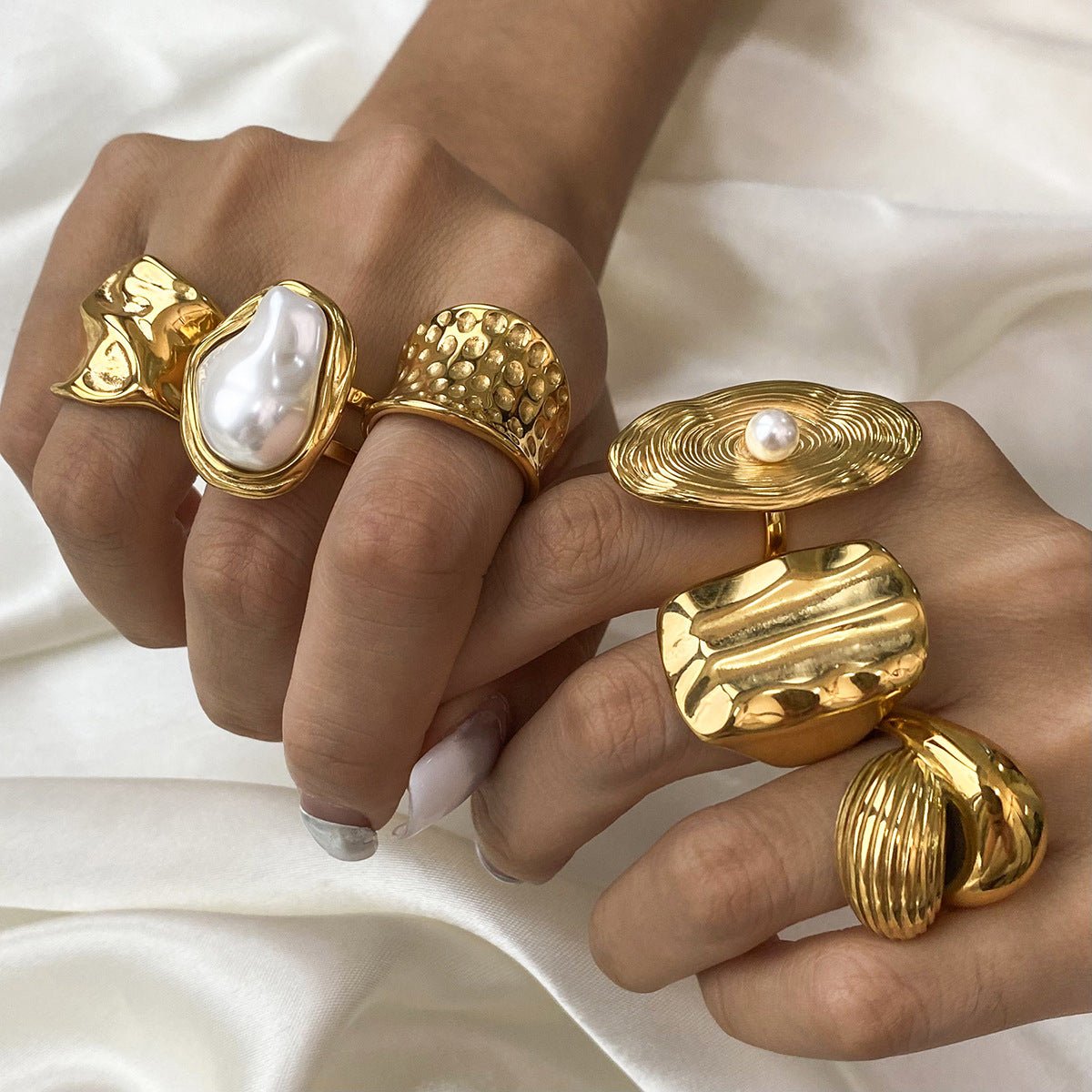Lunar Flow Pearl Ring - Golden - mifjewelry