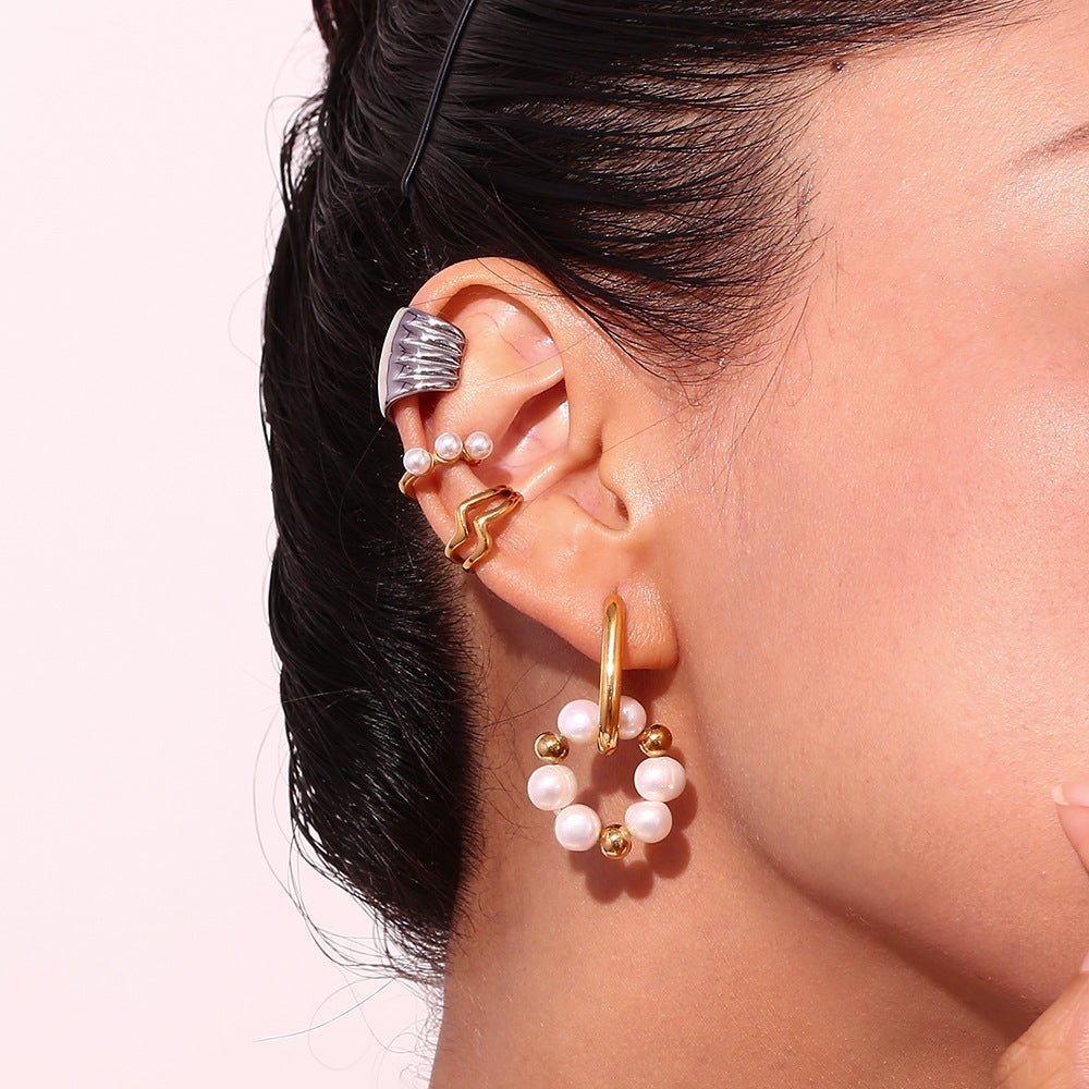 Lustrous Pearl Hoop Earrings - mifjewelry