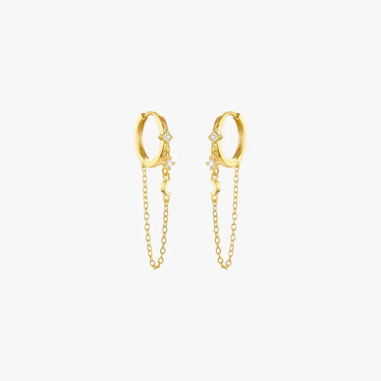 Moon and Star Chain Hoop Earrings with Zirconia - mifjewelry