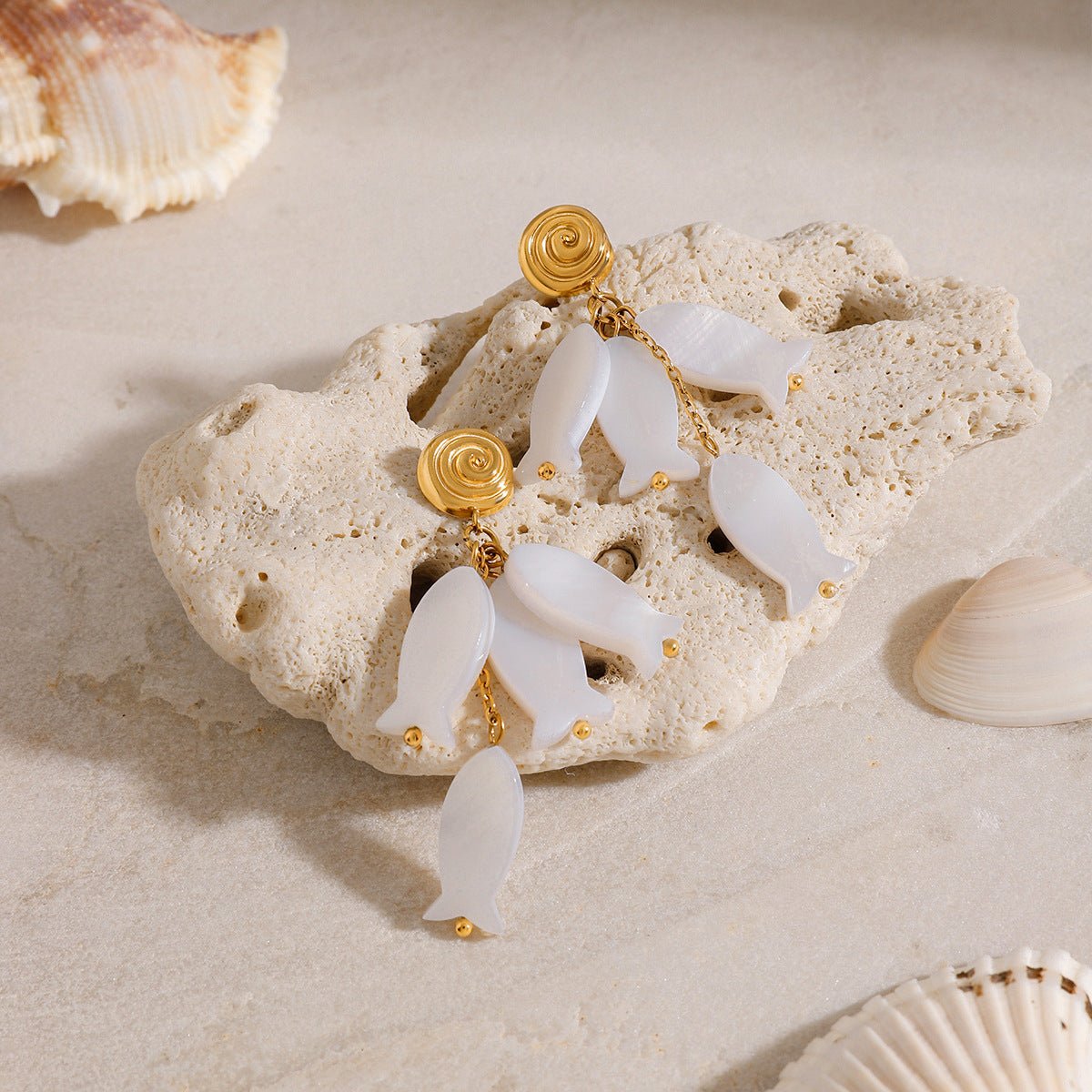 Moonlit Ocean Fish & Shell Earrings - mifjewelry