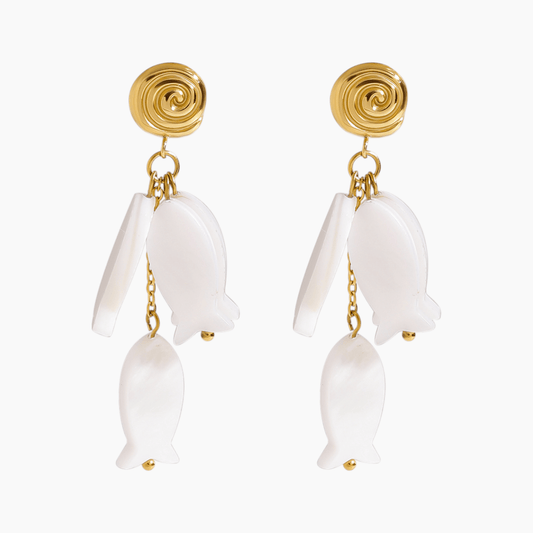 Moonlit Ocean Fish & Shell Earrings - mifjewelry