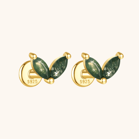 Moss Agate Leaf - Shaped Stud Earrings - mifjewelry