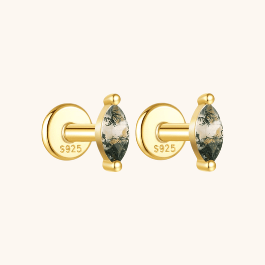 Moss Agate Marquise - Shaped Stud Earrings - mifjewelry
