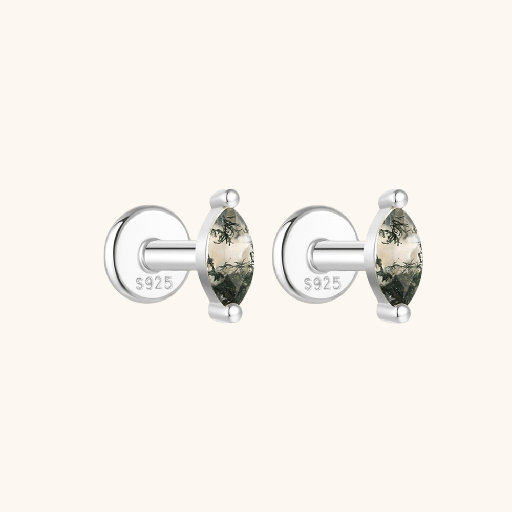 Moss Agate Marquise - Shaped Stud Earrings - mifjewelry