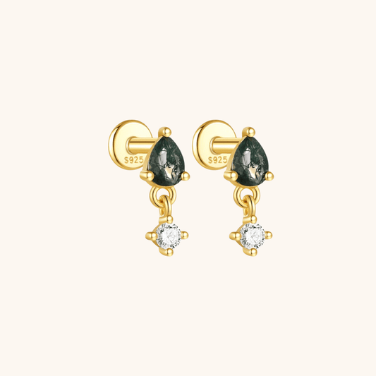Moss Agate & Zirconia Star Dangle Earrings - mifjewelry