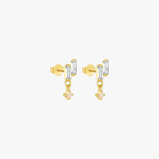 Opal and Baguette Zircon Stud Earrings - mifjewelry