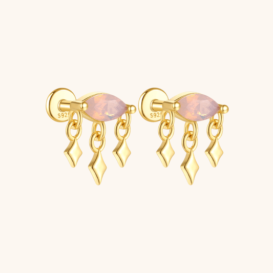 Opal and Diamond - Shaped Drop Stud Earrings - mifjewelry