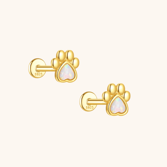 Paw Print Stud Earring with Opal Heart - mifjewelry