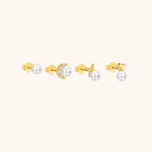 Pearl and Geometric Stud Earring Set - mifjewelry
