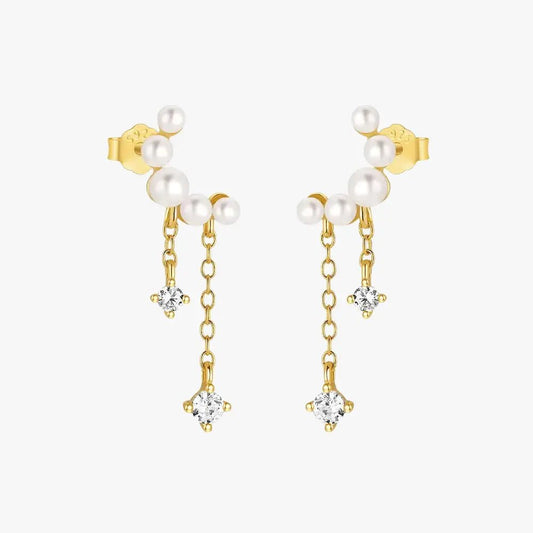 Pearl and Zirconia Dangle Earrings - mifjewelry