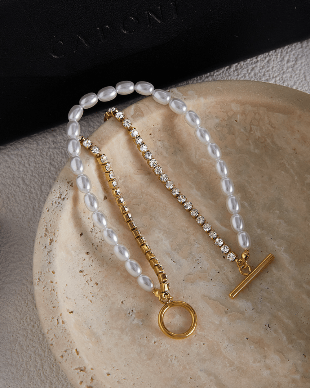 Pearl & Crystal Dual Strand Toggle Bracelet - mifjewelry