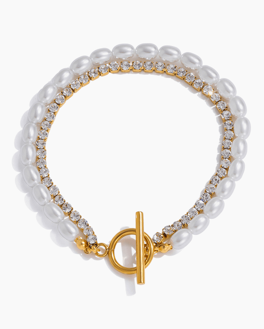 Pearl & Crystal Dual Strand Toggle Bracelet - mifjewelry