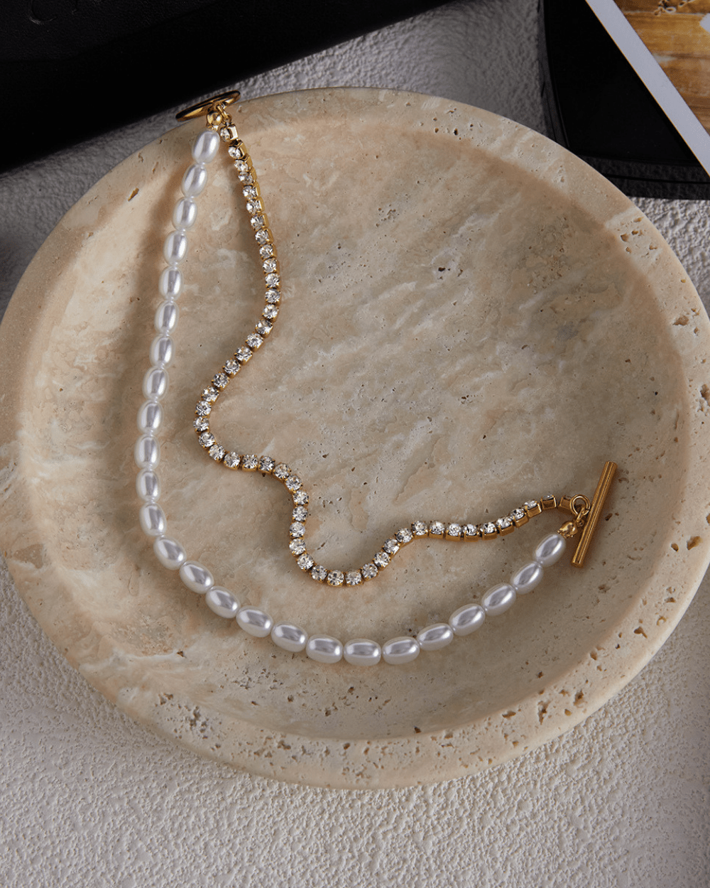 Pearl & Crystal Dual Strand Toggle Bracelet - mifjewelry