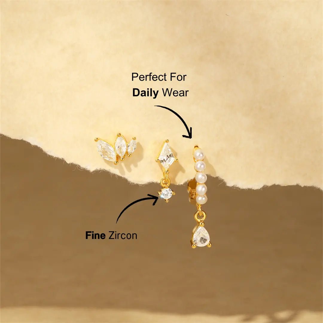 Pearl Drop and Marquise Zirconia Hoop Earring Set - mifjewelry