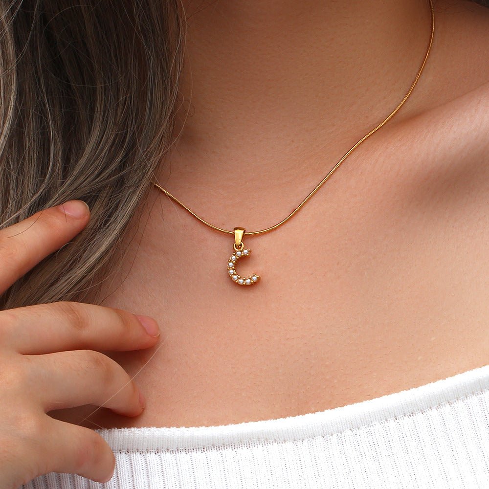 Pearl Initial Pendant Necklace - mifjewelry