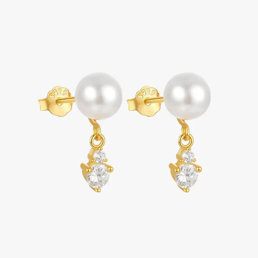 Pearl & Zirconia Drop Stud Earrings - mifjewelry