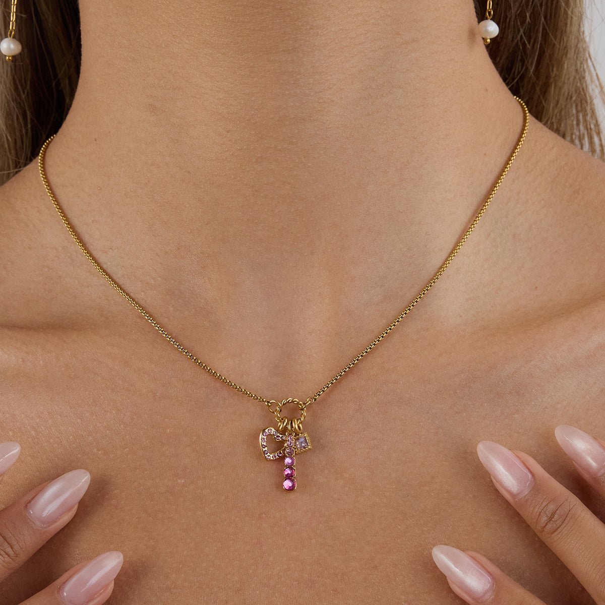 Pink Bow Heart Pendant Necklace - mifjewelry
